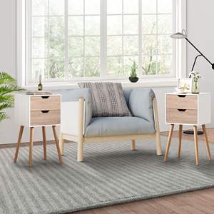 Mesa de Noche de Madera Maciza con 2 Cajones, Muebles de Dormitorio Modernos de Mediados de Siglo para Apartamentos - Product Image 3
