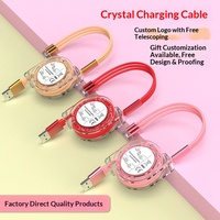 Câble de charge rapide rétractable Crystal 3-en-1 avec interfaces PD/Micro USB/Type-C - Cadeau promotionnel pour salons professionnels