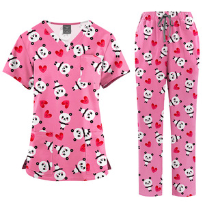 Ensemble de Blouse et Pantalon Médical pour Femme à Imprimé Animalier Adorable, en Polyester et Spandex, pour Infirmières Pédiatriques, Cliniques Dentaires et Hôpitaux, Livraison Rapide - Product Image 3