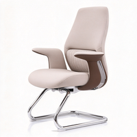 Chaise de bureau à dossier haut beige en silicone PU, chaise de bureau respirante avec dossier rembourré, accoudoirs, base en aluminium, chaise de direction pivotante