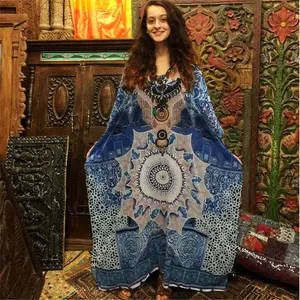 Vải Cotton Dệt Kim In Hình Batik Áo Choàng Đi Biển Kaftan Kiểu Moroccan