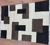 Tapis shaggy en laine noué à la main, motif géométrique, à poils longs, fait main, moderne, pour sol, chambre, lavable, antistatique