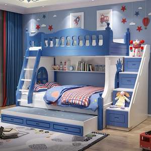Двухъярусная кровать детская двухэтажная кровать из массива дерева для мальчиков и девочек многофункциональная кровать для матери и ребенка с гардеробом - Product Image 4