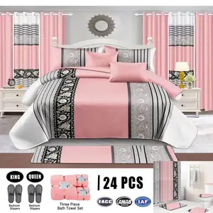 하이 퀄리티 24 pcs 인쇄 홈 섬유 핑크 폴리 에스테르 퀼트 침대보 세트 공급 업체
