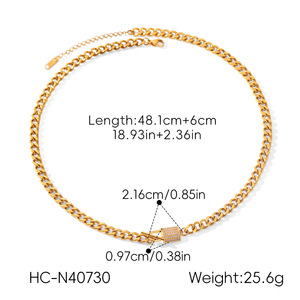 Conjunto de collar y pulsera de cadena cubana con diamantes de lujo, chapado en oro, de acero inoxidable pulido, resistente al agua, para mujer. - Product Image 5