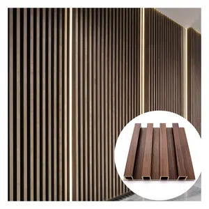 Panel dinding komposit plastik kayu Interior bergalur 3D antiair ramah lingkungan