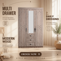 Armoire à 3 Portes de Chine avec Tiroirs, Armoire en MDF Personnalisée avec Panneau de Particules, Armoire Africaine avec Miroir