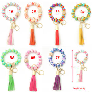 <strong>Silicone</strong> Keychain for Keys Tassel Wood <strong>Beads</strong> Bracelet Keyring for Women Multicolor <strong>Beads</strong> Keychain Fashion Keychain <strong>Wholesale</strong> - Product Image 5
