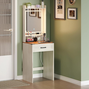 Factory Supplier Small Farmhouse Wooden Makeup Vanities <strong>Desk</strong> <strong>with</strong> <strong>Narrow</strong> Storage <strong>Drawer</strong> White Thin Dressing Table for Bedroom - Product Image 1