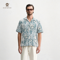 Chemise de vacances légère et respirante pour homme, 100 % coton, motif floral abstrait bleu ardoise, style cubain, 120 g/m², idéale pour les resorts (ODM)