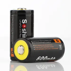 Soshine LiFePO4 Proteksi Baterai RCR123, 600MAh 3.2V