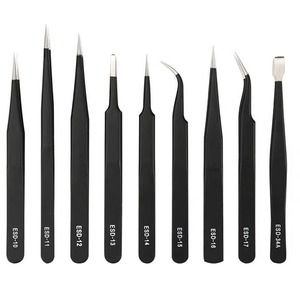 Mengyue Hardware Stainless Steel Tweezers Set 10 Pc Industrial Grade Electronics Manufacturing Tools ESD Safe Pointed Curved - Product Image 1