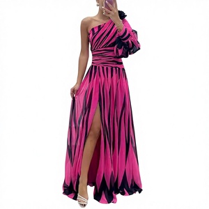 Abito Lungo Estivo <span class=keywords><strong>da</strong></span> Donna di Lusso, Nuovo, Sexy, Monospalla <span class=keywords><strong>con</strong></span> Bordo Asimmetrico, Vita Naturale, Stampa Intrecciata, Lunghezza Maxi - Product Image 3