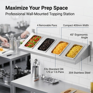Support mural pour 5 casseroles GN en acier inoxydable, support incliné pour ingrédients et condiments, pour restaurant, cuisine, restauration - Product Image 3