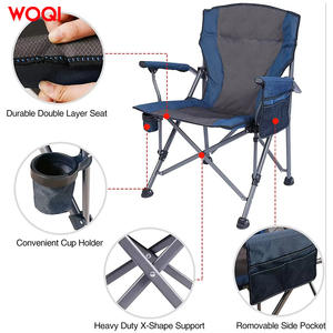 Chaise de camping pliable en aluminium Woqi Outdoor avec porte-gobelet et poches latérales, tissu Oxford bleu marine, chaise de jardin - Product Image 1