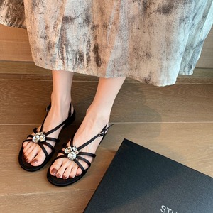 2025 nuevas <span class=keywords><strong>sandalias</strong></span> de mujer de Punta abierta <span class=keywords><strong>planas</strong></span> con hebilla de <span class=keywords><strong>joya</strong></span> elegante francesa de moda de verano - Product Image 3