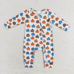 RTS orange pumpkin truck print Jumpsuit for Kids Long Sleeve Infant Boy Wholesale Romper - Product Image 5