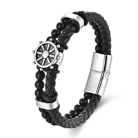 Pulsera de Cuero Trenzado Multicapa de Acero Inoxidable para Hombre, Brazalete de Cuerda Tejida Estilo Bohemio, Joyería Casual para Exteriores, Caja de Regalo