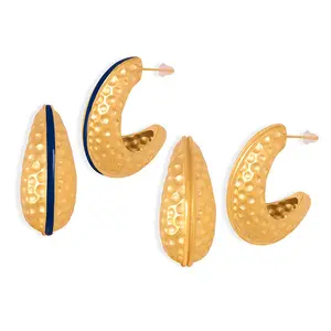 Trendy Fashion Gold Plated Stainless Steel Hammer Chunky Moon Shape Hollow Colored Enamel Stud Earrings Jewelry For Women