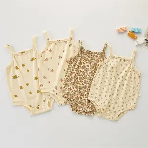 Suspensório de algodão estampado de frutas, roupas de verão para bebês recém-nascidos, macacão de algodão com estampa bonito