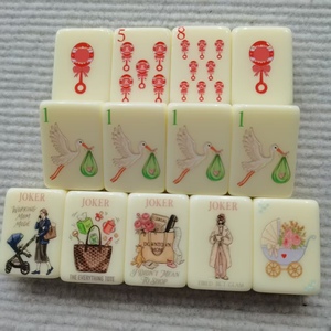 Tuiles de Mahjong créatives, pièces de jeu blanches, ensemble de divertissement de table avec motifs imprimés - Product Image 3