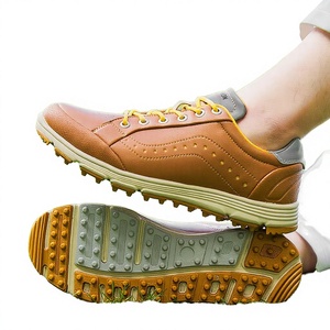 Chaussures de golf pour hommes en cuir véritable marron avec semelle extérieure en caoutchouc, semelle intermédiaire en EVA, design respirant pour une utilisation en extérieur - Product Image 2