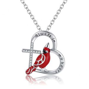 Collar de Corazón de Cardenal Rojo, Joyería Espiritual Conmemorativa de Aleación con Corazón y Pájaro Rojo para Mujer - Product Image 2