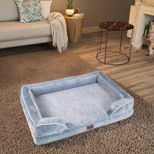 Cama ortopédica de terciopelo gris oscuro personalizada para perros cama mediana-grande para mascotas de espuma viscoelástica moda moderna para viajes al aire libre cama rectangular - Product Image 4