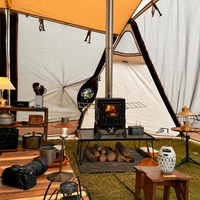 Poêle de camping pliable noir mat à bois, portable, pour cuisson en extérieur avec ouverture supérieure, pieds de support stables et coupe-vent