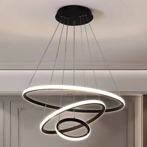 Popolare Lampadario <span class=keywords><strong>a</strong></span> <span class=keywords><strong>Sospensione</strong></span> <span class=keywords><strong>a</strong></span> Tre Anelli per Ristorante Moderno Nero Decorativo per Studio e <span class=keywords><strong>Soggiorno</strong></span> - Product Image 6