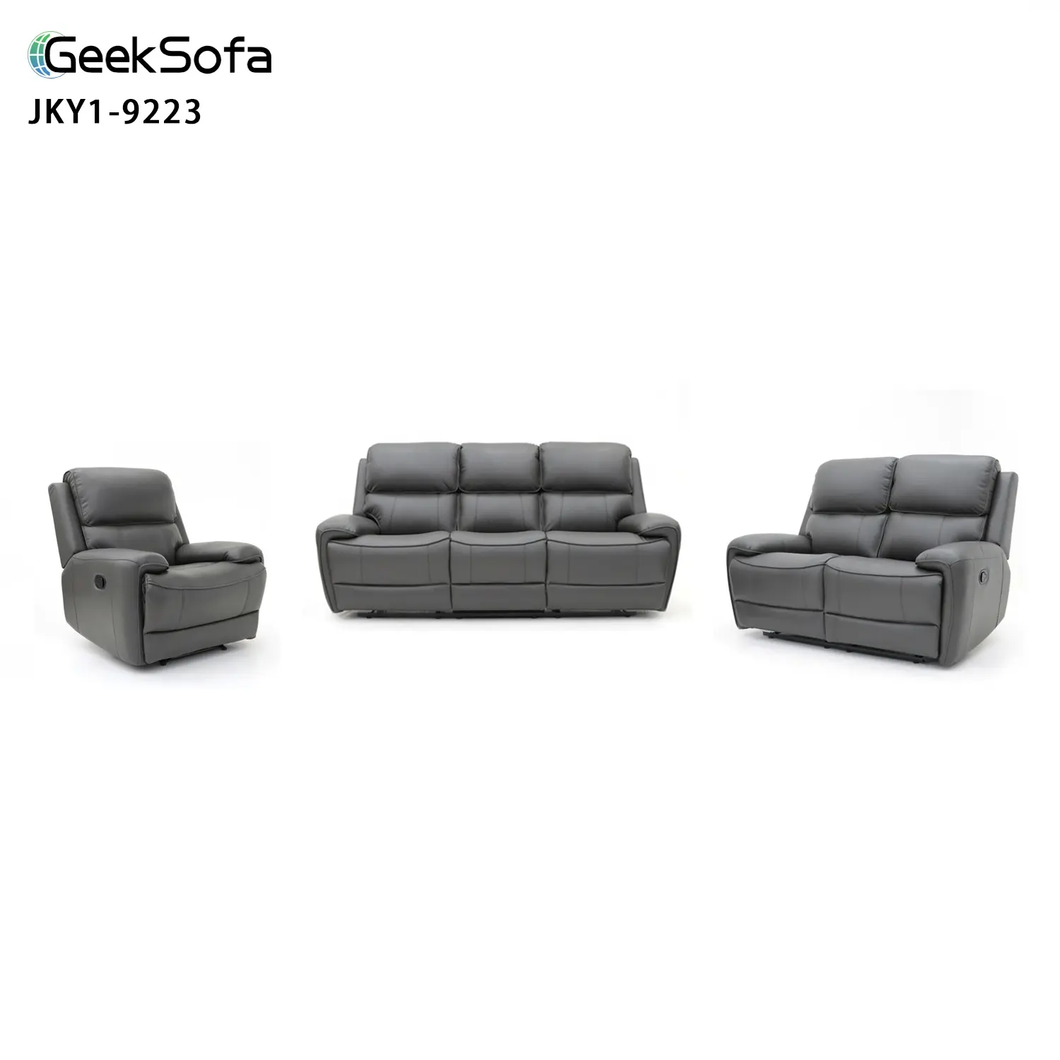 Geeksofa المصنع الجملة 3+2+1 الحديثة هواء جلد دليل الحركة كرسي الاستلقاء مجموعة لغرفة المعيشة الأثاث