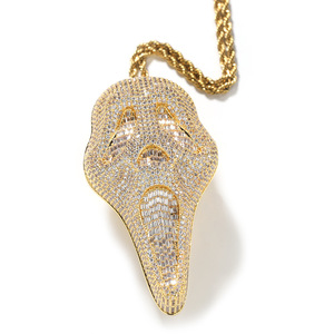 Collane con Ciondolo Teschio Urlante Spaventoso in Ottone Placcato Oro Vero con Zirconia Cubica Iced, Stile Hip Hop - Product Image 3