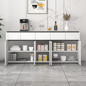 Furnitur ruang makan Modern mewah, Kabinet Bar prasmanan meja kayu dengan penyimpanan papan samping putih atas marmer - Product Image 4