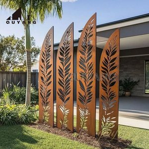 QUYANG Roadside Park Village Metal abstracto jardín estatua al aire libre Corten <span class=keywords><strong>hoja</strong></span> de acero escultura con luz - Product Image 4