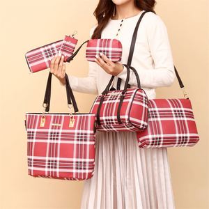 2025 High Quality Women PU Tote 6-Piece Bag Durable Zipper <b>Large</b> Capacity Plaid Handbag Sling Bag <b>Purse</b> Set - Product Image 2