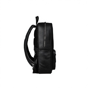 Modern Unisex PU Leather <b>Backpack</b> Solid Black Zipper Closure Front Pocket Adjustable <b>Strap</b> Durable 20-30L Daily Use - Product Image 4