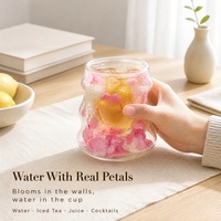 Gelas Kaca Bunga Kering Dinding Ganda, Gelas Tumbler Kaca Bening dengan Bunga Tersegel, Gelas Minuman Teh Dingin untuk Rumah, Kafe, Kantor