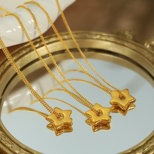 ชุดสร้อยคอและต่างหูรูปดาวหัวใจ สีทอง ทำจากโลหะผสมสังกะสี ของขวัญเครื่องประดับสำหรับผู้หญิง ชุดเครื่องประดับแฟชั่น - Product Image 3