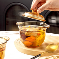 Pot à ragoût en verre borosilicate de 380 ml avec couvercle, double poignée, résistant à la chaleur, mini-bol pour la cuisson à la vapeur des œufs de nid d'oiseau