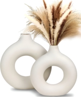 Vase unique en style nordique, vase minimaliste en forme de cercle, lot de 2, vase à fleurs en céramique blanche en porcelaine pour la décoration de la maison, de la chambre à coucher, de la table