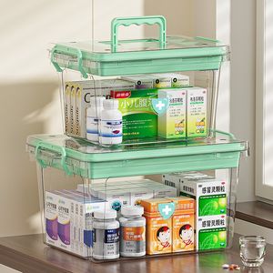 Boîte de rangement pour médicaments de grande capacité, trousse de premiers soins transparente, organisateur portable, boîte médicale à domicile, organisateur de médicaments à double couche - Product Image 1