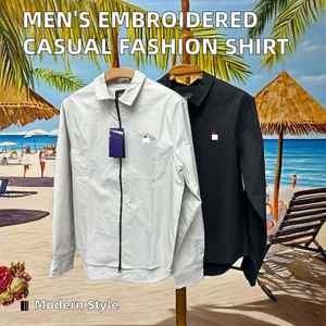 Camisa Casual de Alta Calidad para Hombre, con Microetiqueta Bordada, Corte Holgado, Tela de Velour, Cierre de Cremallera, Ecológica, Tallas Disponibles: XL a 6XL - Product Image 2