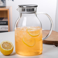 Carafe en verre grande capacité résistante à la chaleur avec poignée, couvercle en acier inoxydable de qualité alimentaire, compatible réfrigérateur, pour la maison