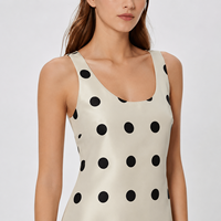 Robe sans manches SHENGFU pour femme, blanche, élégante, coupe trapèze, mini, à pois, en satin, col rond, vêtements personnalisés OEM, chic pour femme