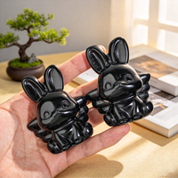 Statue de lapin ailé en obsidienne noire naturelle, figurine d'animal en cristal sculptée à la main, décoration de table