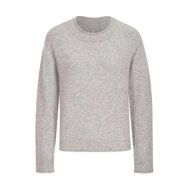 Knitwear manufacturer custom winter base gray crew neck long sleeves 100% cashmere women's sweater