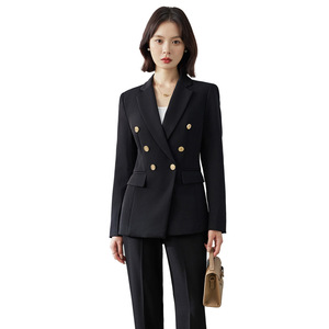 Women's Cream Double-Breasted Suit Set With Gold Buttons Anti-Wrinkle Wool Blend For Commute And Job Interviews - Product Image 5