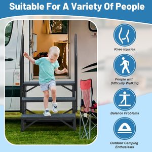 Scaletta per camper a 4 gradini personalizzata con 2 corrimano, in alluminio resistente, per roulotte, camper, van, rimorchi da viaggio, piscine, verande e balconi, antiruggine - Product Image 5