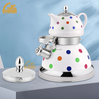2Pcs 0.7L + 3L Bouilloire sifflante en acier inoxydable et théière en émail Cuisinière non électrique Classique OEM Double théière