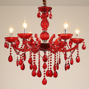 Lustre suspendu en verre rouge de luxe, moderne et coloré, style Maria Theresa, avec éclairage LED, pour <span class=keywords><strong>mariage</strong></span>, maison, hôtel, décoration - Product Image 2